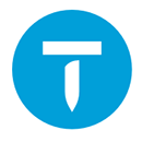A white letter T with a flat top inside a solid blue circle.