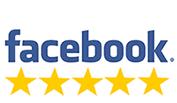 The Facebook logo in blue text is shown above five yellow stars, suggesting a five-star rating.