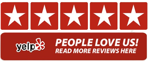 Yelp 5-star rating with "People Love Us! Read More Reviews Here" text