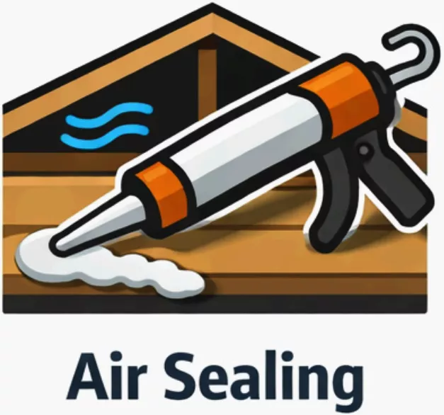 Caulking gun applying sealant for air sealing in attic insulation