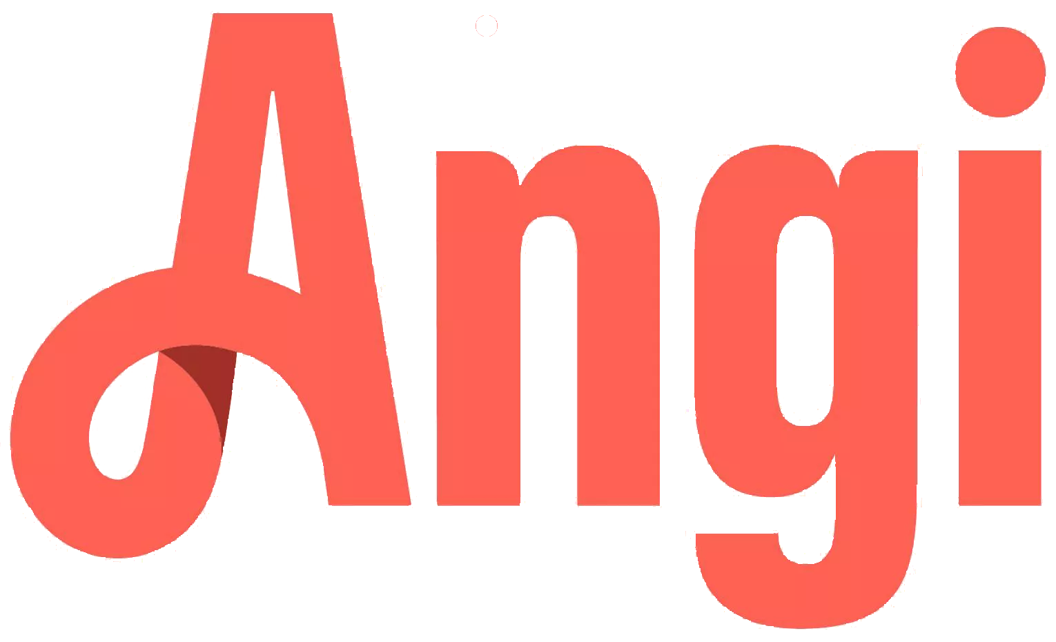 Angi logo in coral against a coral background