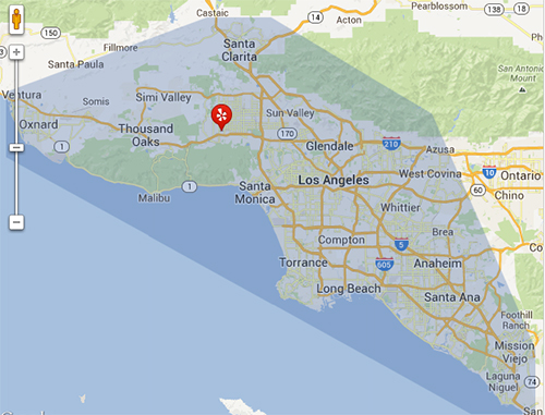 Map of Southern California showing Los Angeles and surrounding areas