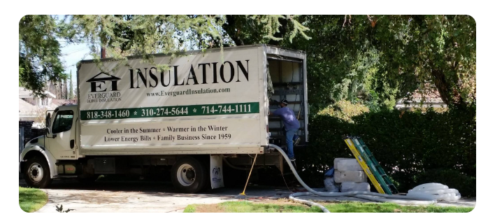 EverGuard Insulation truck delivering insulation for wall insulation installation.