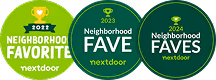 Nextdoor Neighborhood Favorites badges for 2022, 2023, and 2024