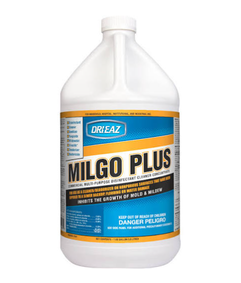 Drieaz Milgo Plus commercial disinfectant cleaner concentrate jug